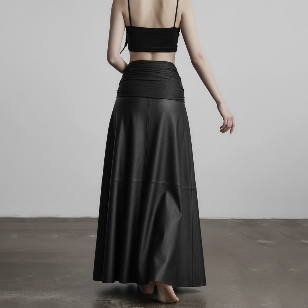 Damen eleganter Satin-Abendrock mit raffinierten Rüschen und Spitzenakzenten R&B
