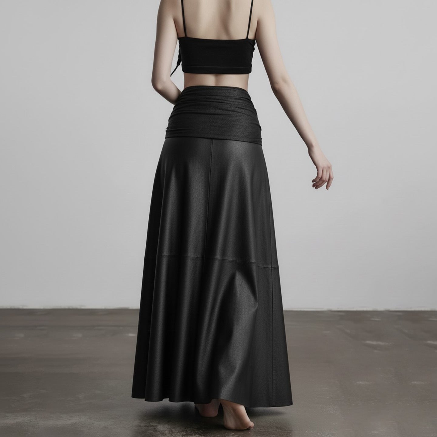 Damen eleganter Satin-Abendrock mit raffinierten Rüschen und Spitzenakzenten R&B