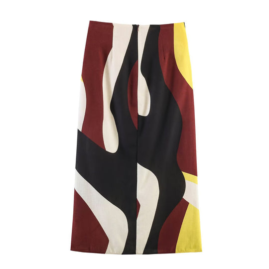 Damen Wickelrock mit modernem Grafikdesign und elegantem Tailleneinsatz R&B