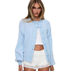 Damen gemütliche Strickjacke mit dekorativen Knopfdetails und voluminösen Ärmeln R&B
