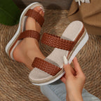 Damen Wedge-Sandaletten mit geflochtenem Riemen und komfortablem Fußbett R&B