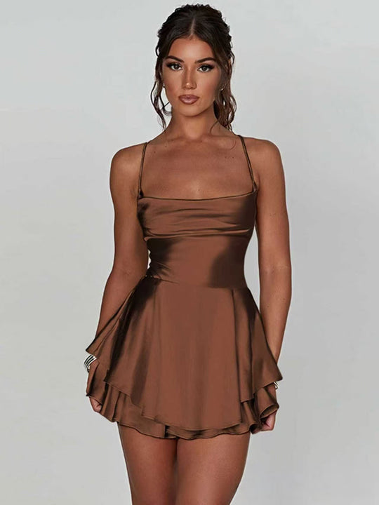 Damen Charmantes Minikleid mit Schichten und Spaghettiträgern R&B