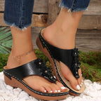 Damen Bequeme Zehentrenner Sandalen mit modischen Blumenapplikationen R&B