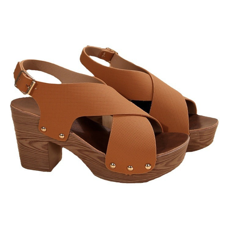 Damen Slingback-Pantoletten mit moderner Holz-Optik und eleganten Verzierungen R&B