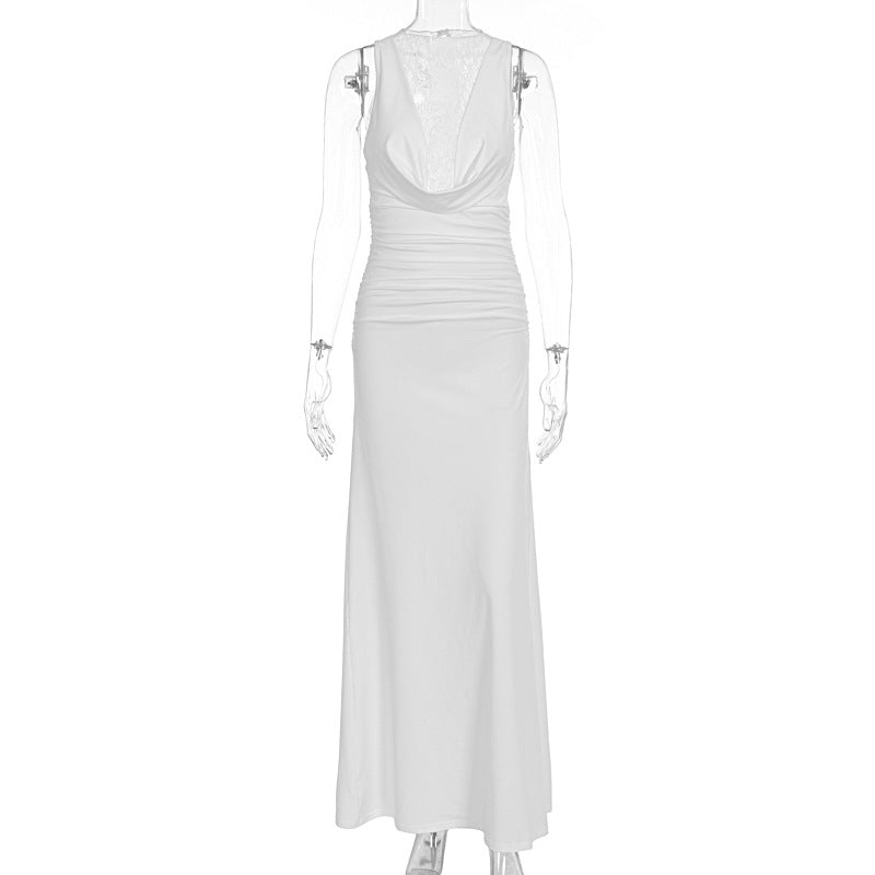 Damen Elegantes Maxikleid mit elegantem Neckholder-Design und raffinierter Spitzenlage R&B