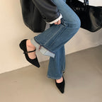 Damen elegante Ballerinas mit verstellbarem Riemen und feiner Wildlederoberfläche R&B