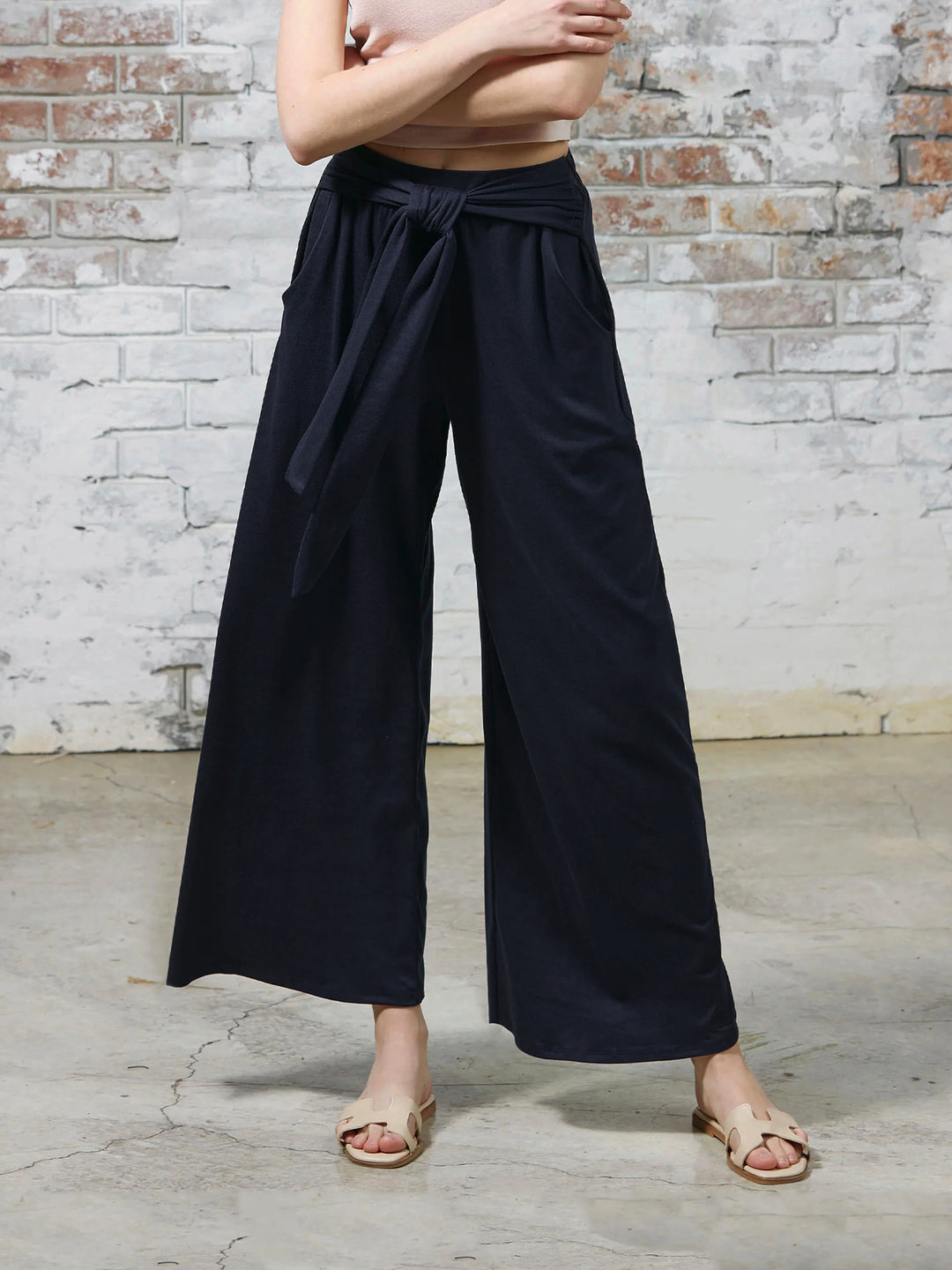 Damen Weit geschnittene Sommerhose mit hochwertigem Bund und eleganter Schleifendetail R&B