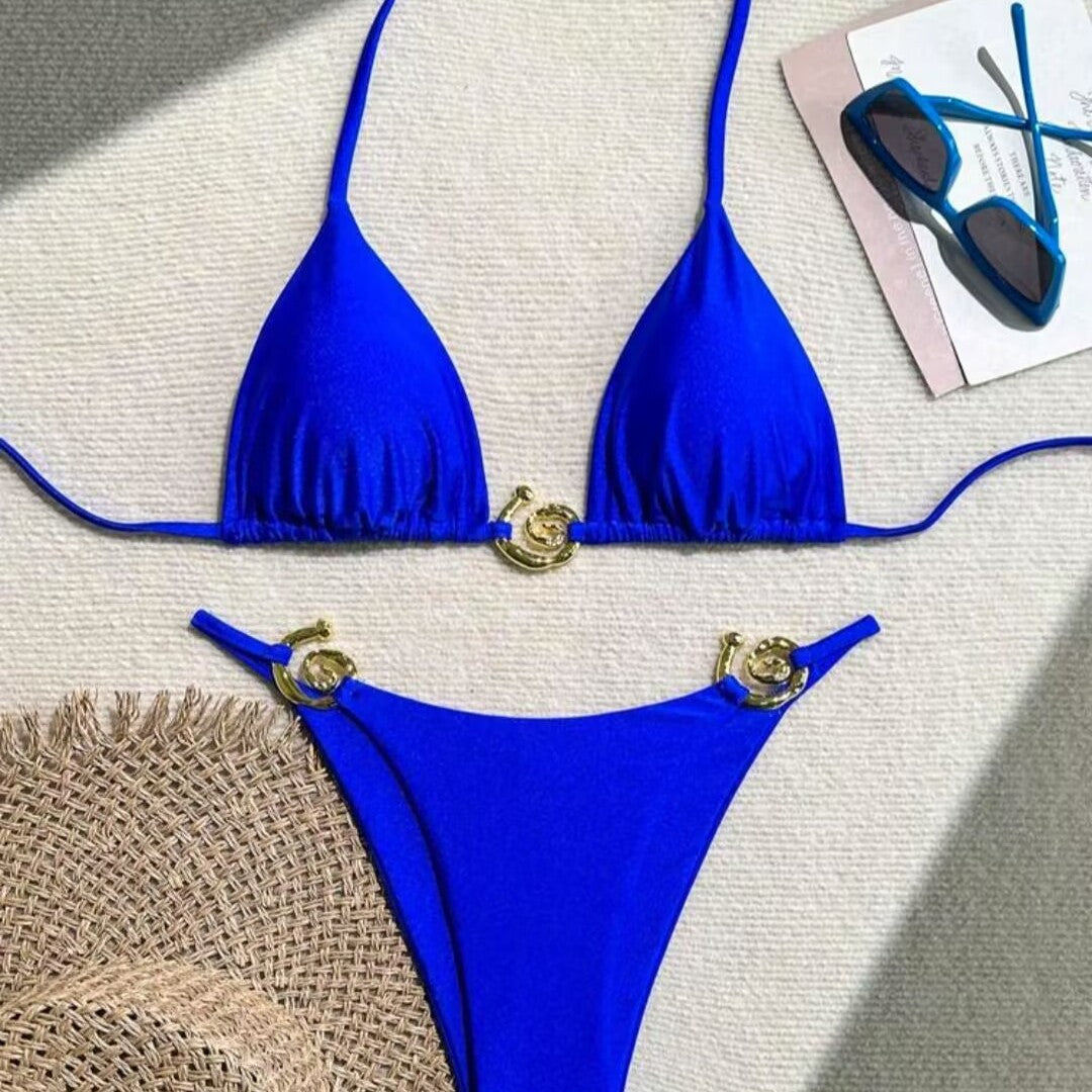 Damen Triangel-Bikini mit raffiniertem Gold-Detail R&B