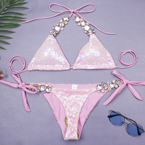 Damen Glitzernder Triangel-Bikini mit modischen Akzenten R&B