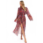 Damen eleganter transparenter Strandkimono mit floralem Design R&B