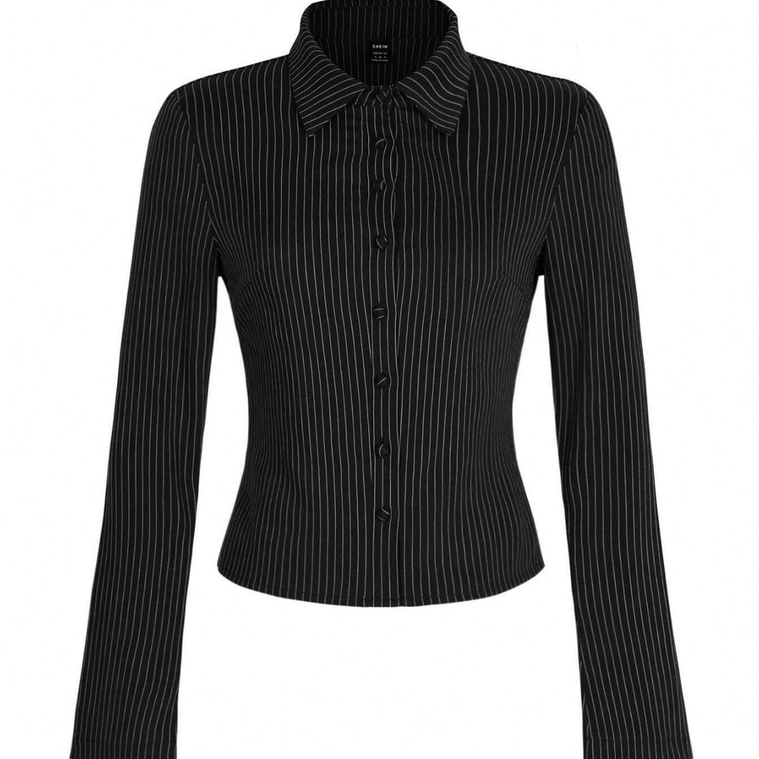 Damen Elegante Bluse mit schmalen Streifen und tailliertem Schnitt R&B