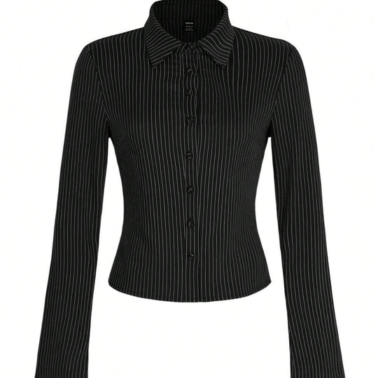 Damen Elegante Bluse mit schmalen Streifen und tailliertem Schnitt R&B