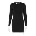 Damen figurbetontes Minikleid mit langen Ärmeln und schickem Rundhalsausschnitt R&B