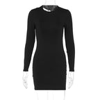 Damen figurbetontes Minikleid mit langen Ärmeln und schickem Rundhalsausschnitt R&B
