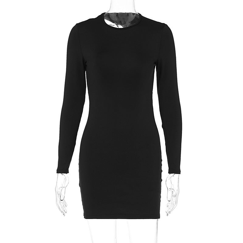 Damen figurbetontes Minikleid mit langen Ärmeln und schickem Rundhalsausschnitt R&B