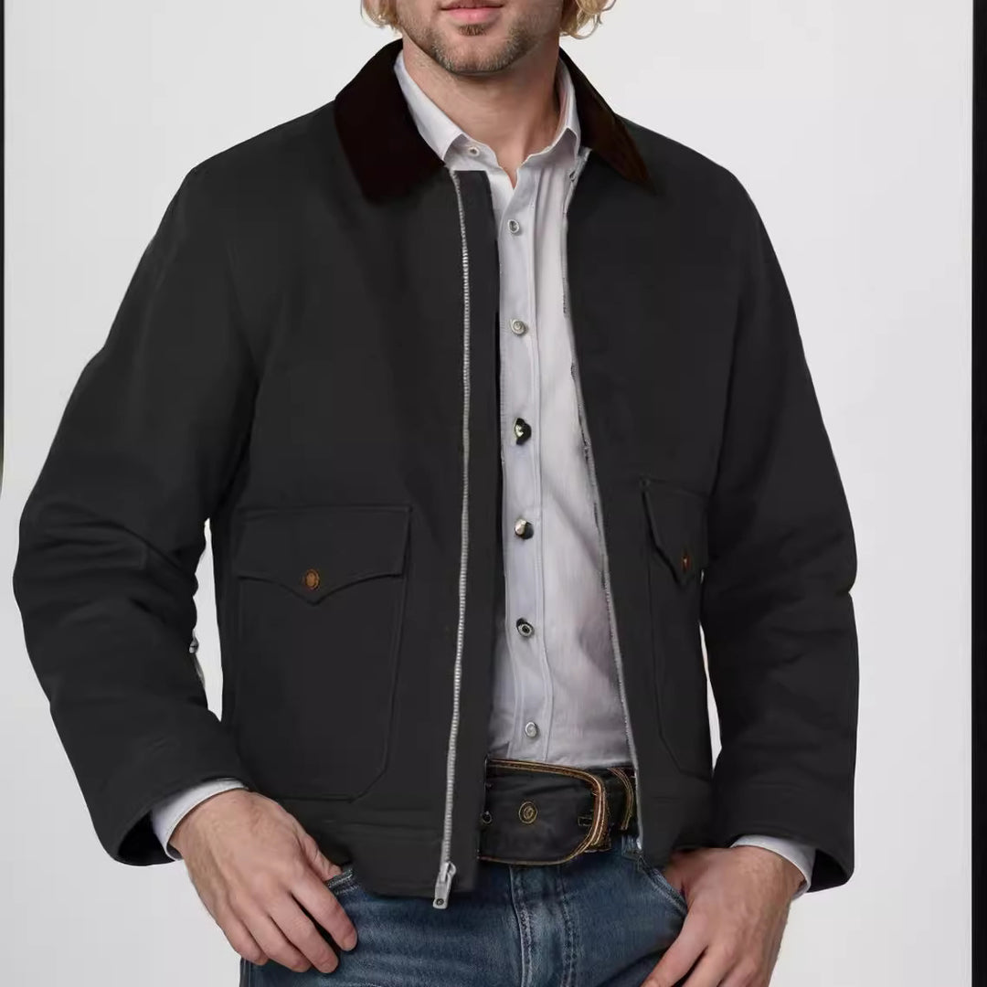 Herren robuste Baumwolljacke mit wärmemantellähnlichem Kragen R&B