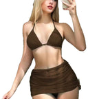 Damen Triangel-Bikini-Set mit verstellbarem Rock R&B