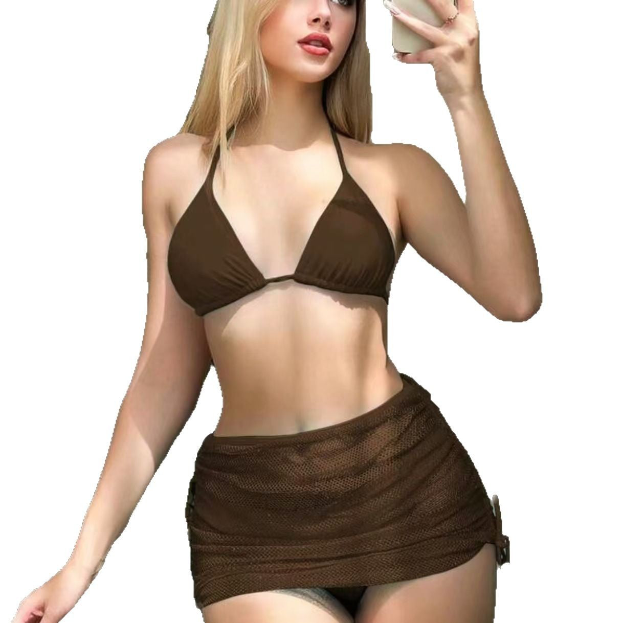 Damen Triangel-Bikini-Set mit verstellbarem Rock R&B