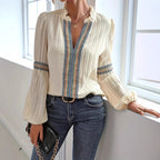 Damen elegante Bluse mit Rüschendetails und Stickereien R&B