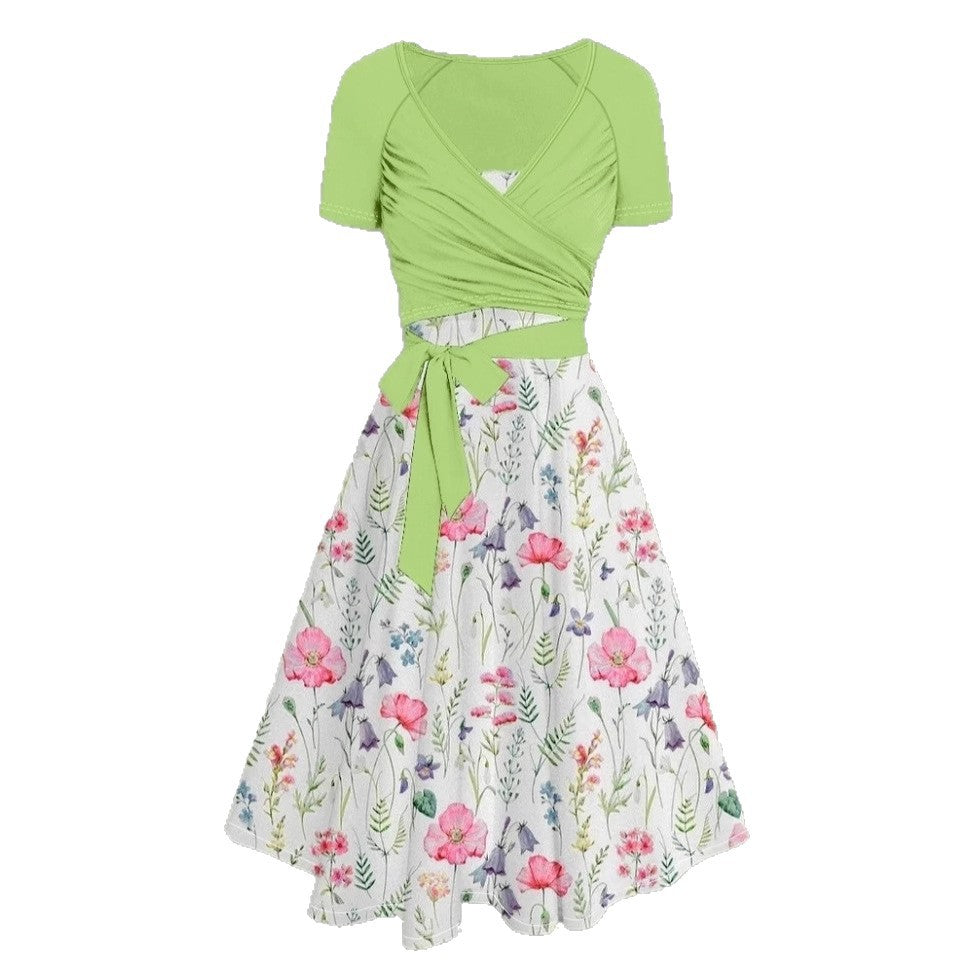 Damen Wickelkleid mit floralem Print und Taillengürtel R&B