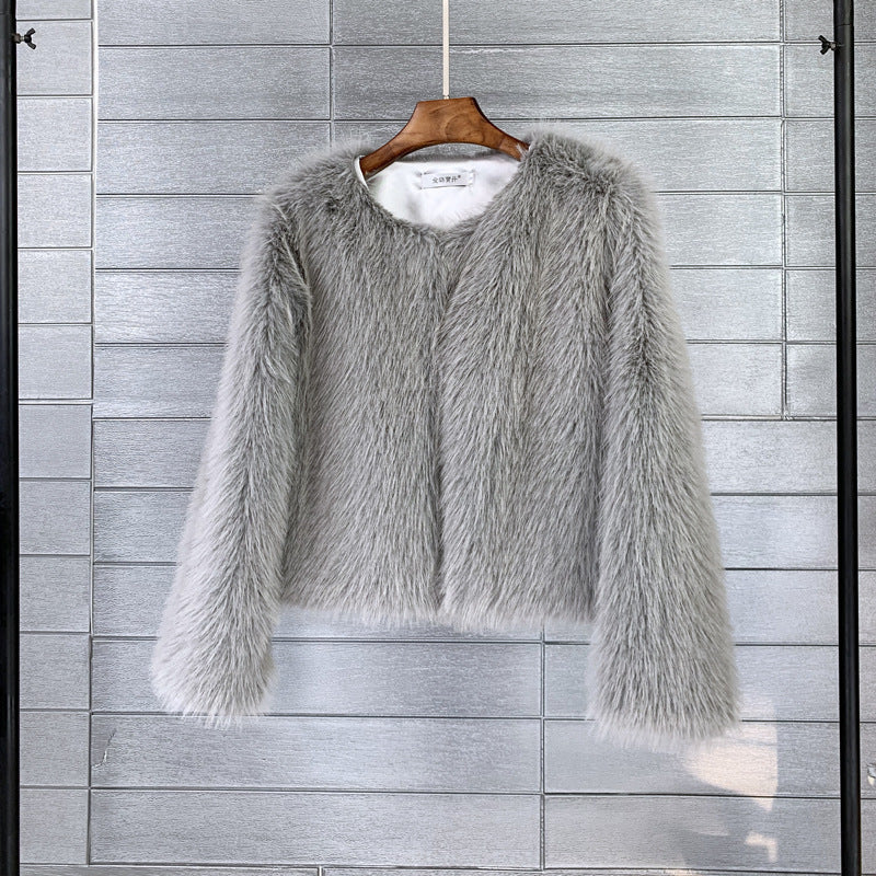 Damen Flauschige Kurzjacke aus hochwertigem Kunstfell mit eleganten Ärmeln R&B
