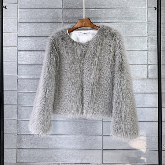 Damen Flauschige Kurzjacke aus hochwertigem Kunstfell mit eleganten Ärmeln R&B