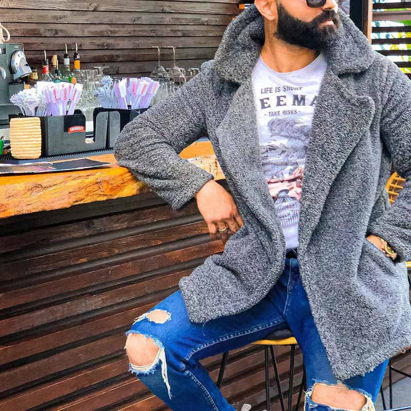 Herren kuschelige Herbstjacke mit weichem Teddyfell