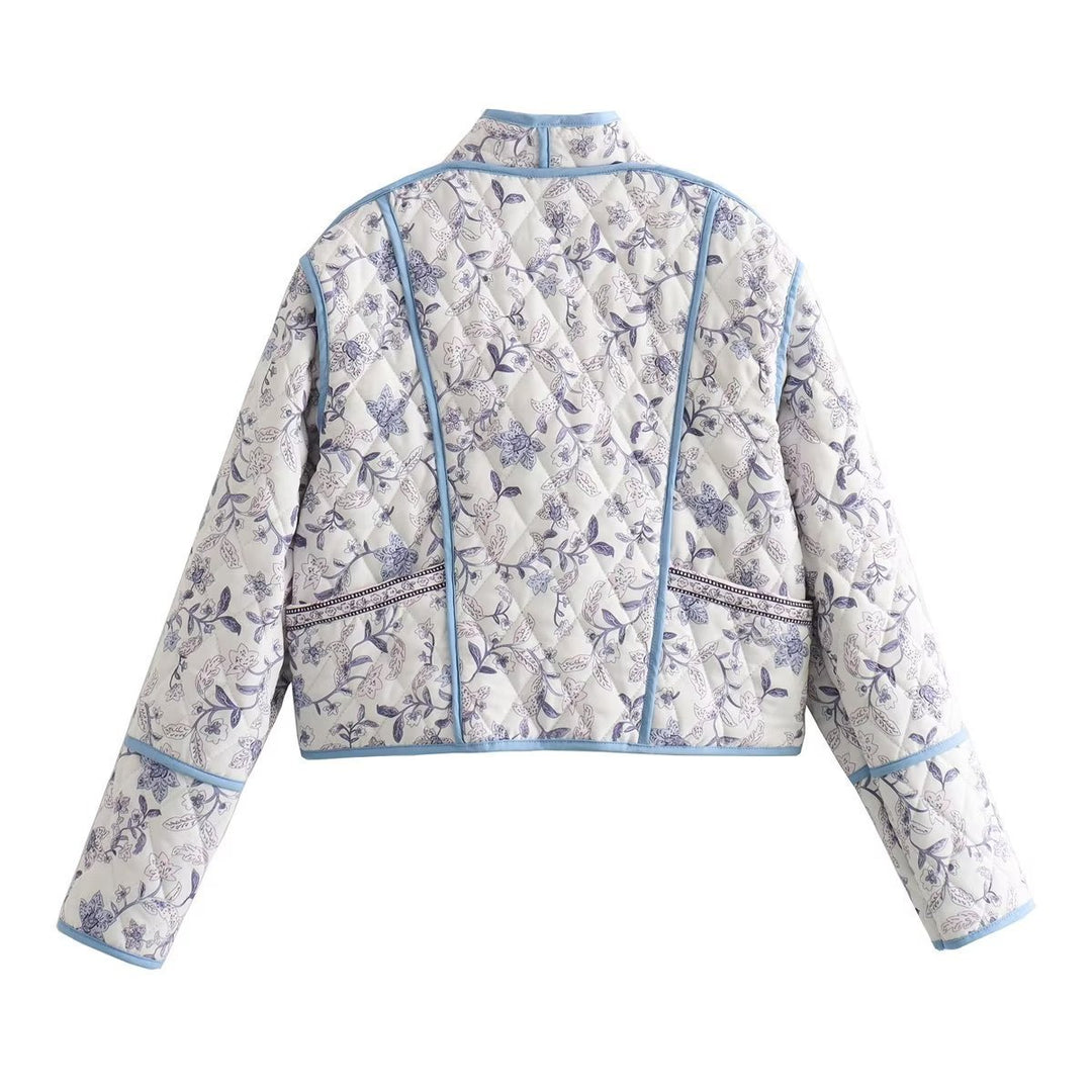 Damen Steppjacke mit floralem Muster und kontrastierenden Akzenten R&B