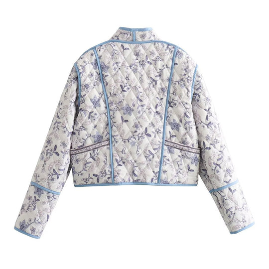 Damen Steppjacke mit floralem Muster und kontrastierenden Akzenten R&B