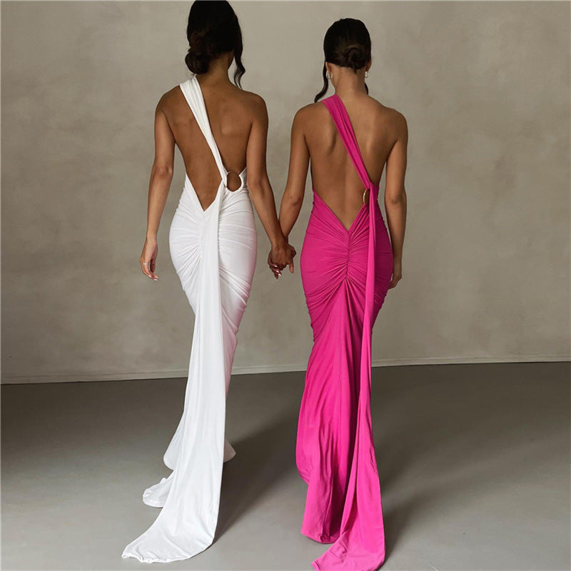 Damen Elegantes bodenlanges One-Shoulder Kleid R&B