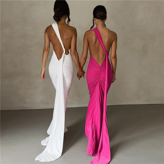 Damen Elegantes bodenlanges One-Shoulder Kleid R&B