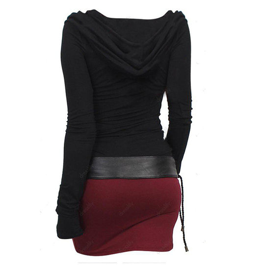 Damen Hoodie-Kleid mit Wickelkragen und figurbetontem Schnitt R&B
