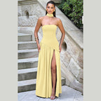 Damen Elegantes Maxikleid mit schulterfreier Silhouette und raffiniertem Schlitz R&B