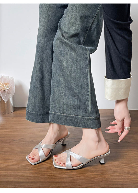 Damen elegante Cross-Over Sandalen mit modischem Absatz R&B
