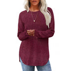 Damen lässiger Pullover mit geripptem Muster und weitem Schnitt R&B