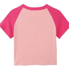 Damen Cropped T-Shirt mit kontrastierenden Ärmeln und modernem Aufdruck R&B