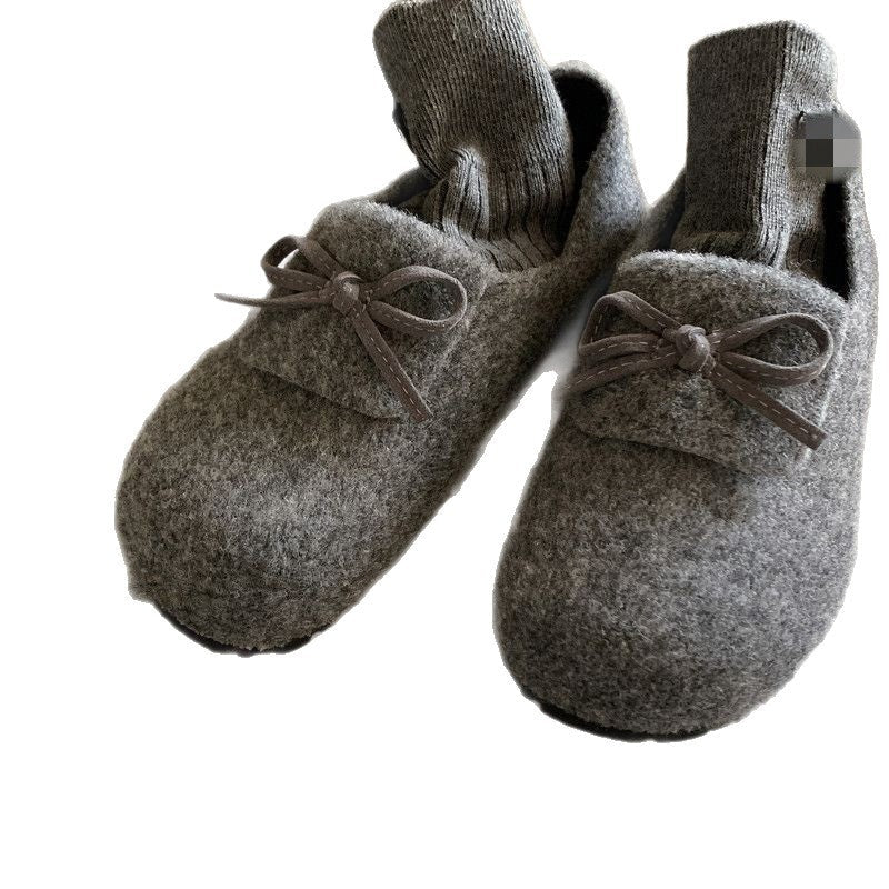Damen warme Filz-Pantoffeln mit dekorativem Schleifen-Design R&B
