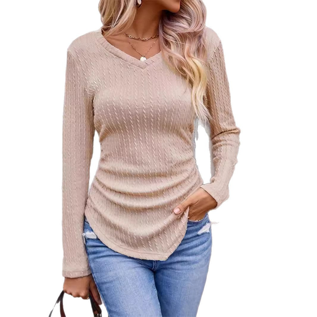 Damen Langarmshirt mit V-Ausschnitt und Rippstruktur R&B