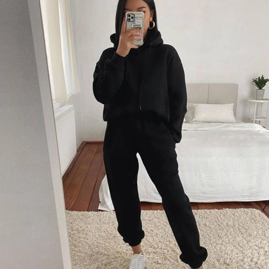 Damen Komfortabler Fleece Hoodie und Jogginghose Set R&B