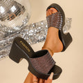 Damen Glamouröse Plateau-Sandalen mit glitzerndem Riemen und komfortablem Blockabsatz R&B