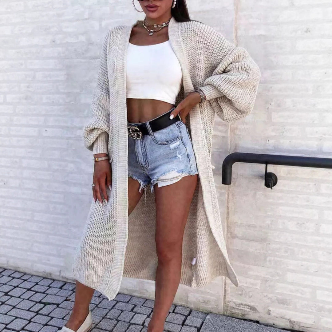 Damen Langer Strickmantel mit oversized Ärmeln und praktischen Taschen R&B