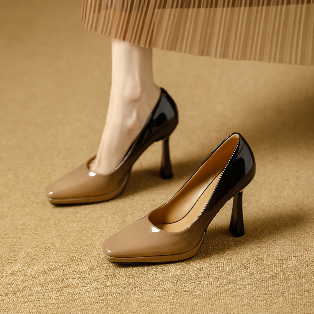 Damen Hochglanz Pumps mit quadratischem Zehenbereich und elegantem Konturdesign R&B