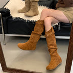 Damen Elegant gefaltete Langschaftstiefel mit modischen Schnallendetails R&B