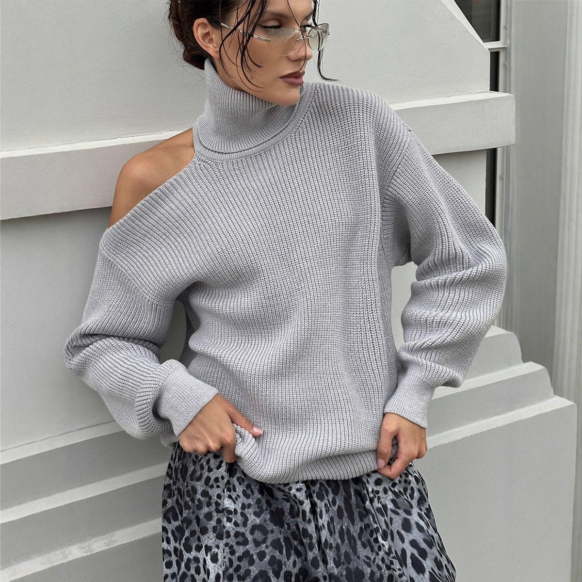 Damen Modischer Rollkragenpullover mit lässigem Schnitt R&B