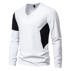 Herren Langarmshirt mit modernem V-Ausschnitt und farblich abgesetzten Ärmeln