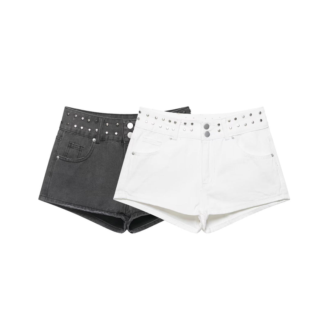 Damen stilvolle Shorts mit metallischen Details und hohem Bund R&B