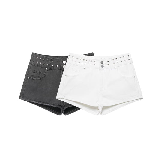Damen stilvolle Shorts mit metallischen Details und hohem Bund R&B