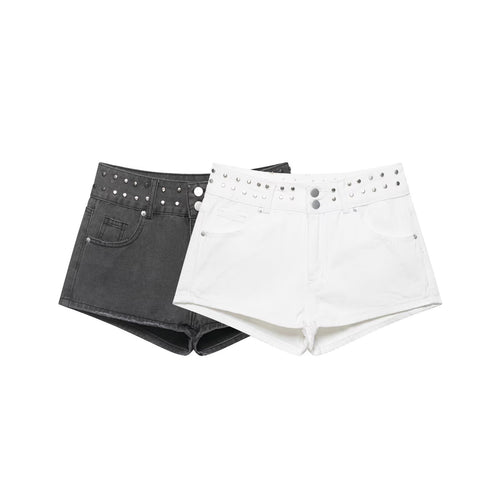 Damen stilvolle Shorts mit metallischen Details und hohem Bund R&B
