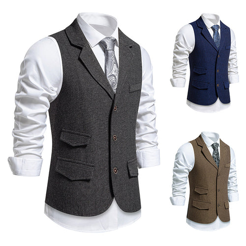 Herren elegante Anzugweste im klassischen Herringbone-Design mit praktischen Taschen R&B 1758809564