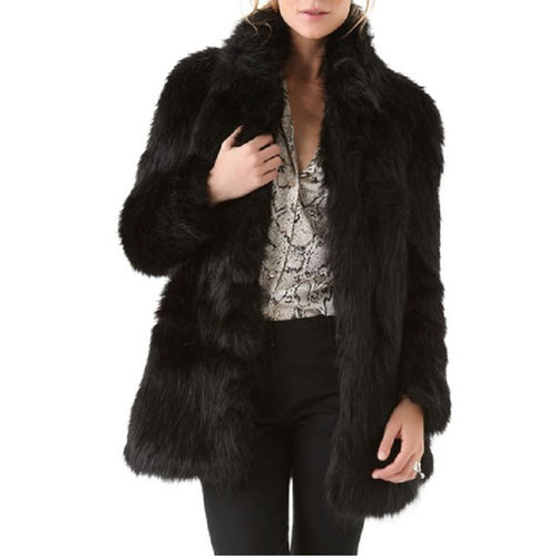 Damen Eleganter Kunstpelz-Mantel mit voluminösem Kragen und praktischen Taschen R&B